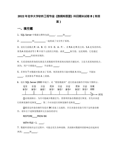 2022年北华大学软件工程专业《数据库原理》科目期末试卷B(有答案)