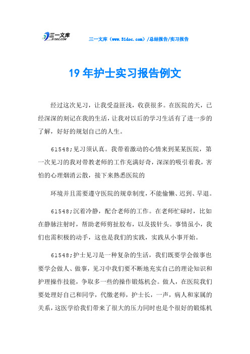 19年护士实习报告例文