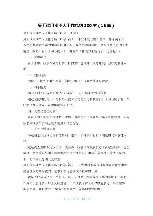 员工试用期个人工作总结300字(16篇)