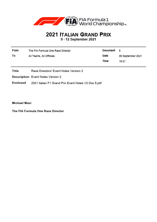 2021 ITALIAN GRAND PRIX 商务规范手册说明书