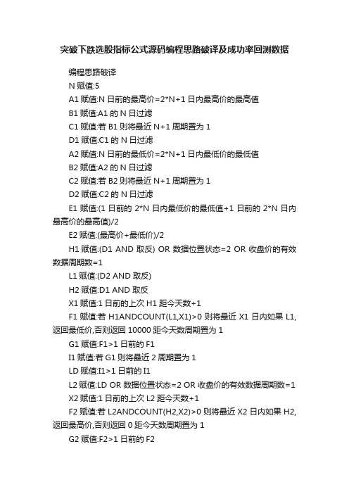 突破下跌选股指标公式源码编程思路破译及成功率回测数据