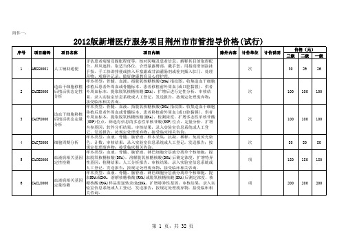 2012版新增医疗服务项目荆州市市管指导价格(试行)