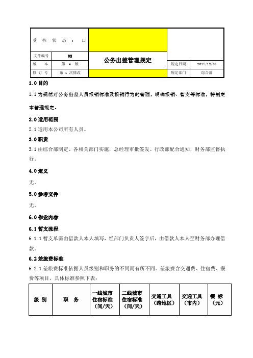 公务出差管理规定