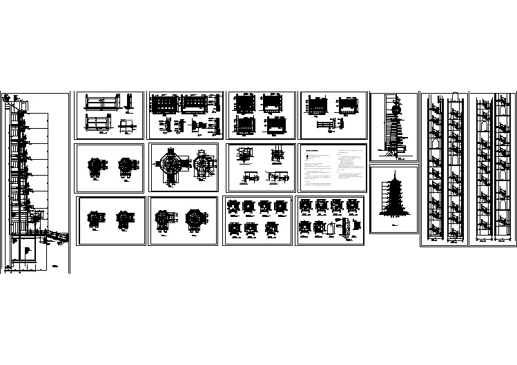 全套仿古代建筑七层宝塔建筑CAD设计施工图（含大样图）