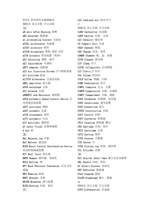 汽车常用零件中英文名称缩略语