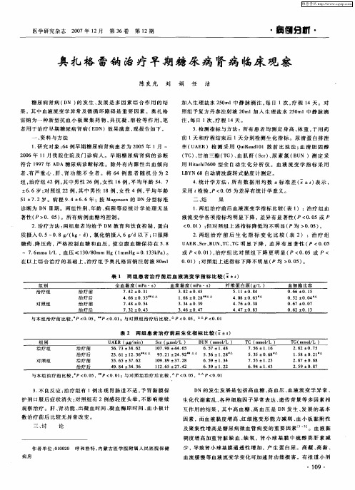 奥扎格雷钠治疗早期糖尿病肾病临床观察