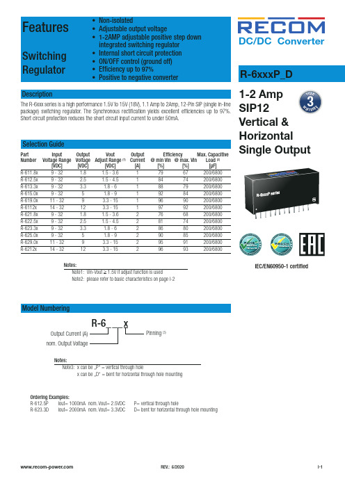 Recom-Power R-6xxx系列DC DC转换器产品简介说明书