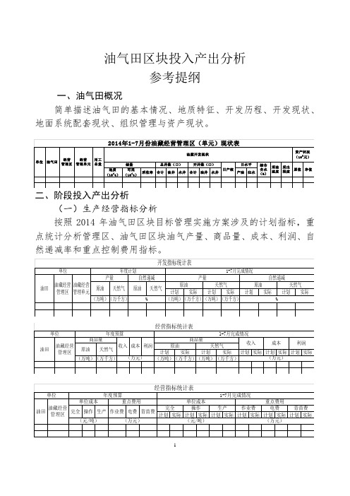 油气田区块投入产出分析参考提纲