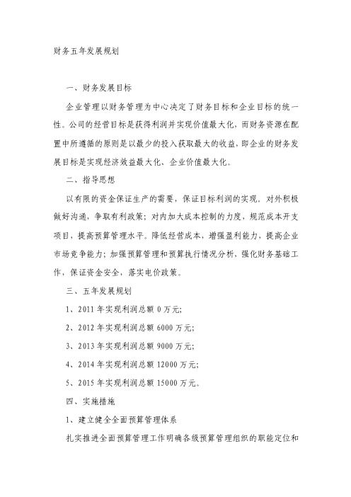 xx公司财务五年发展规划