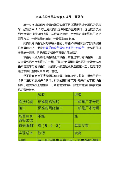 交换机的堆叠与级联方式及主要区别