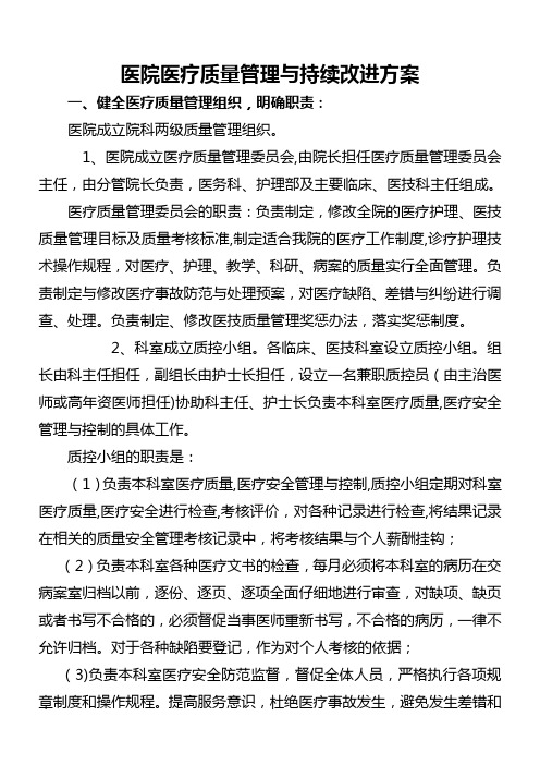 医院质量管理组织与持续改进方案