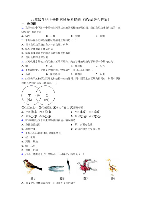 八年级生物上册期末试卷易错题(Word版含答案)