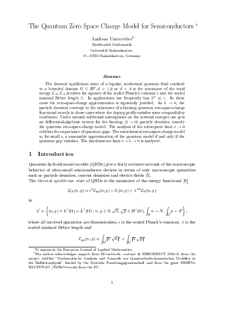 The Quantum Zero Space Charge Model for Semiconductors