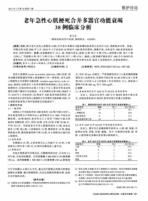 老年急性心肌梗死合并多器官功能衰竭38例临床分析