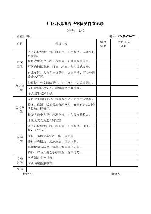 XX-JL-ZH-07厂区环境清洁卫生状况自查记录