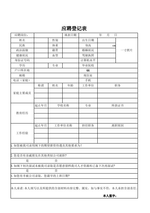 应聘登记表(最新版)