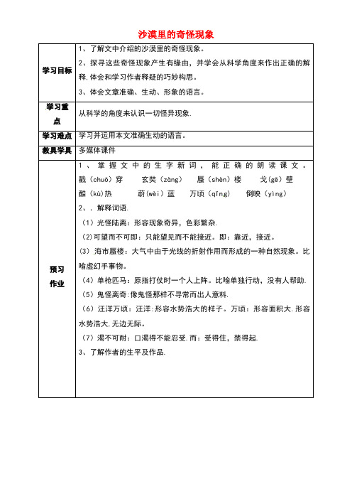 江苏省启东市八年级语文下册第11课沙漠里的奇怪现象教案苏教版