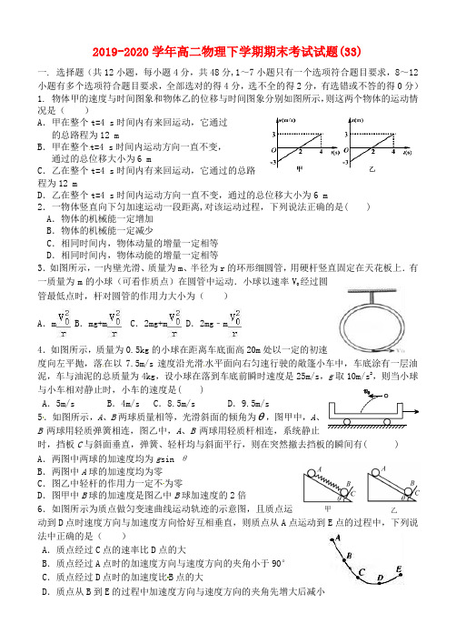 2019-2020学年高二物理下学期期末考试试题(33).doc