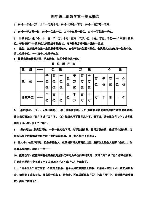 四年级上册数学第一单元概念