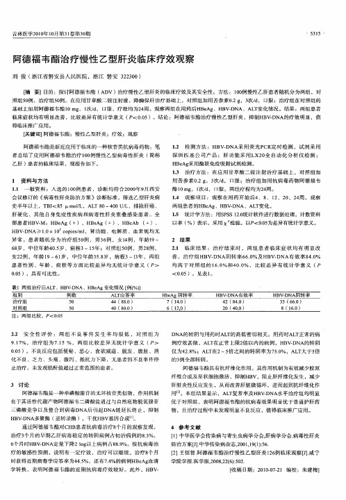 阿德福韦酯治疗慢性乙型肝炎临床疗效观察