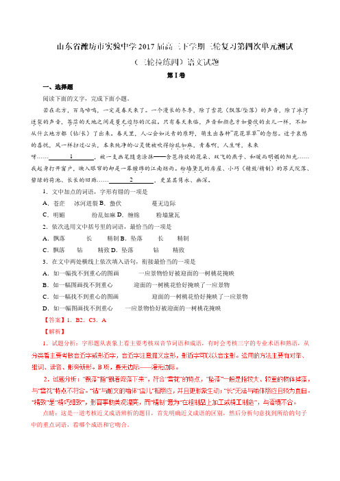 山东省潍坊市实验中学2017届高三下学期三轮复习第四次单元测试(三轮拉练四)语文(解析版)