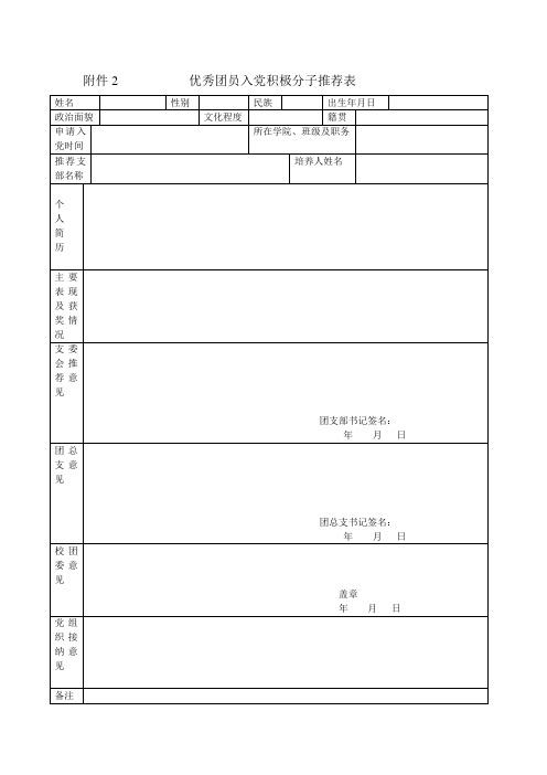 优秀团员入党积极分子推荐表