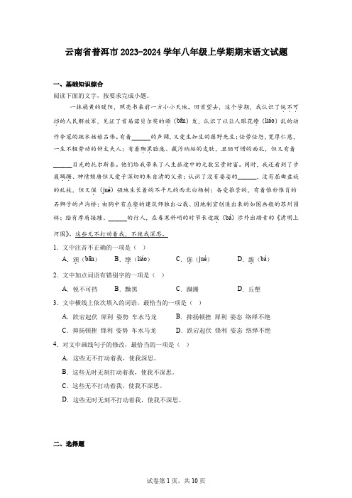 云南省普洱市2023-2024学年八年级上学期期末语文试题