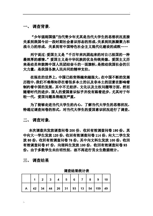 思修作业中国当代大学生爱国意识调查报告