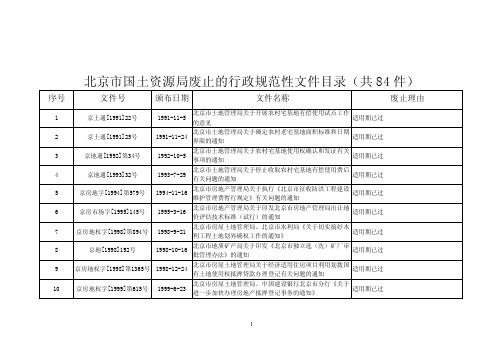 北京市国土资源局废止的行政规范性文件目录（共84件）