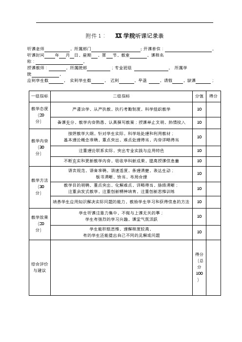 XX学院听课记录表【模板】