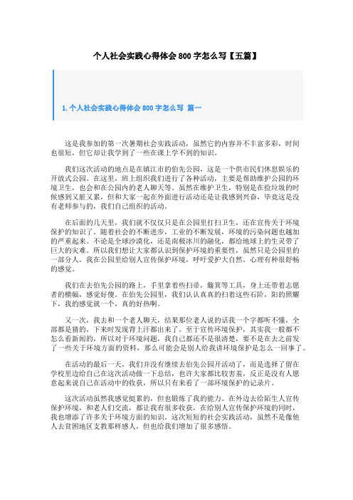 个人社会实践心得体会800字怎么写【五篇】