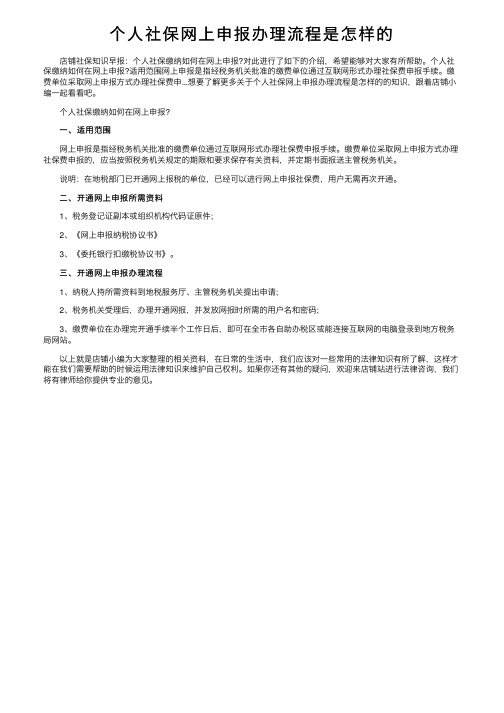 个人社保网上申报办理流程是怎样的