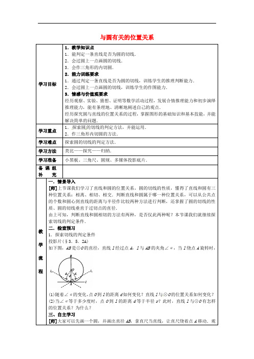 九年级数学上册 24.2 与圆有关的位置关系导学案3(无答