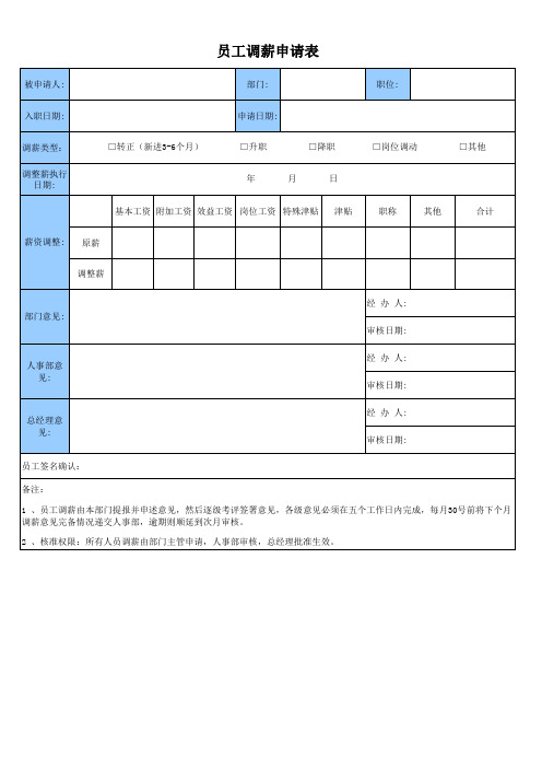 员工调薪申请表-空白2