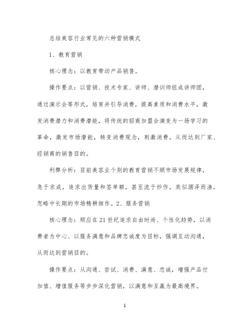 总结美容行业常见的六种营销模式