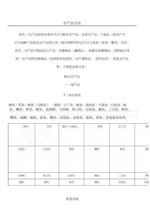 最全水产品分类情况