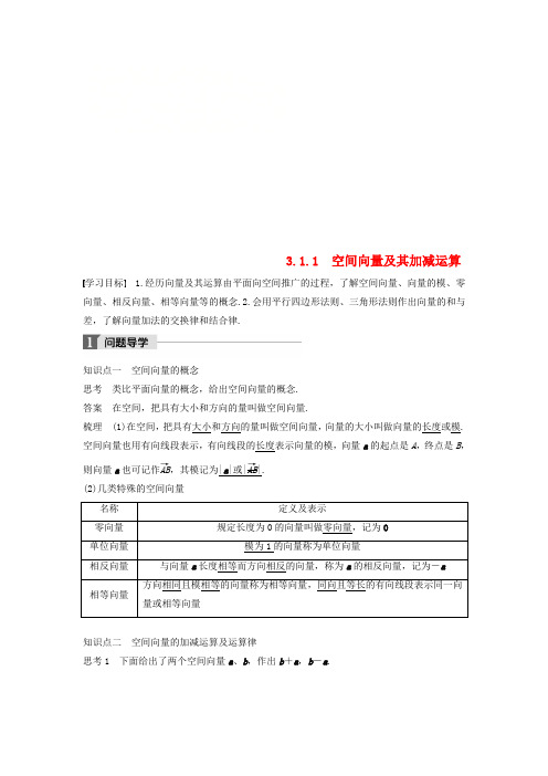 2018版高中数学第三章空间向量与立体几何3.1空间向量及其运算3.1.1空间向量及其加减运算学案新人教A版选修2