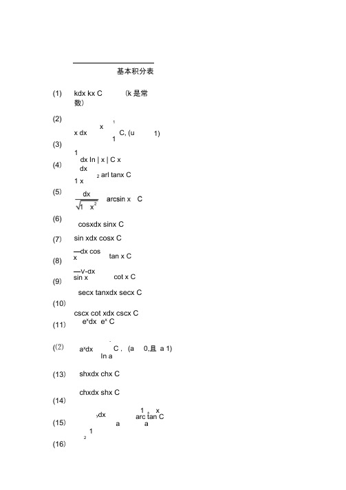 积分公式表