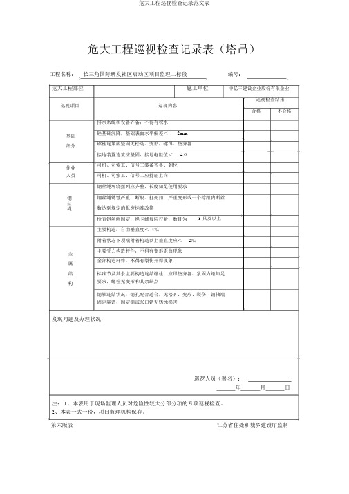 危大工程巡视检查记录范文表