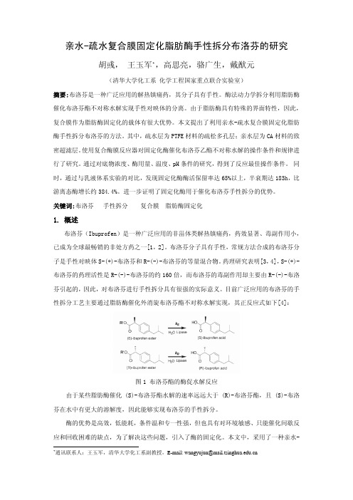 亲水-疏水复合膜固定化脂肪酶手性拆分布洛芬的研究