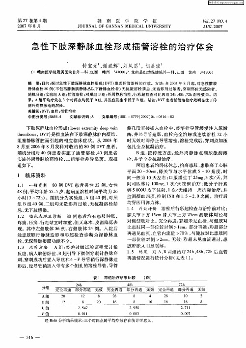 急性下肢深静脉血栓形成插管溶栓的治疗体会