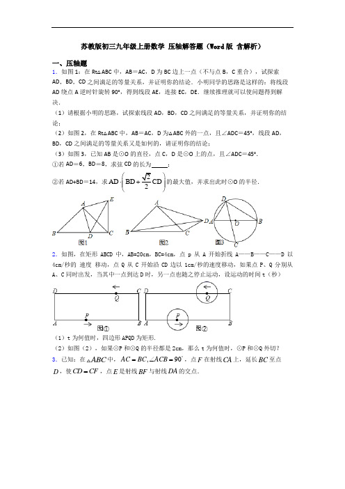 苏教版初三九年级上册数学 压轴解答题(Word版 含解析)