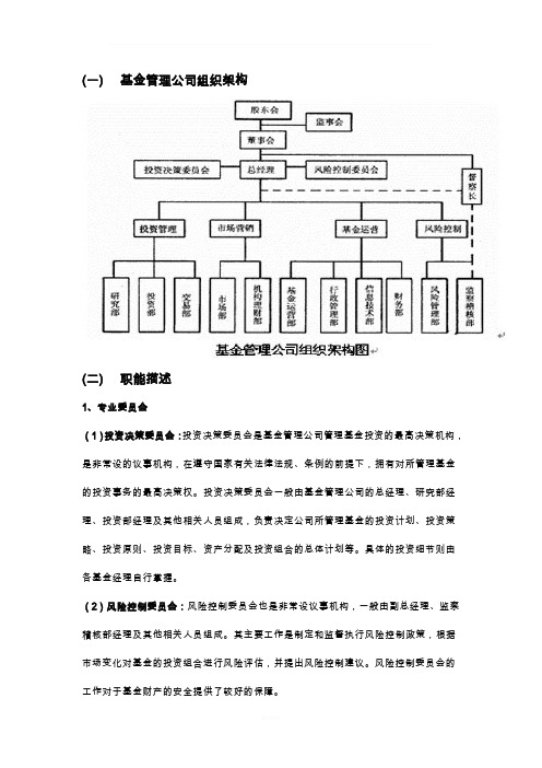 基金公司组织架构以及部门职能