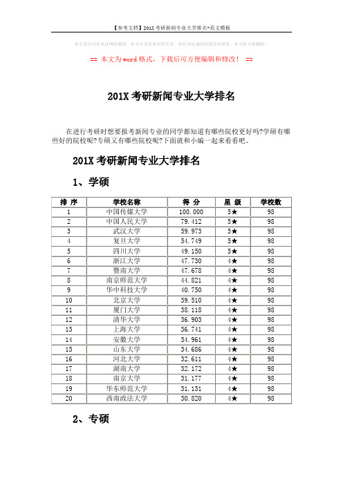 【参考文档】201X考研新闻专业大学排名-范文模板 (5页)