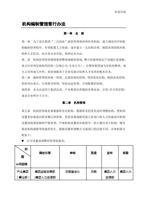 集团公司机构编制管理暂行办法