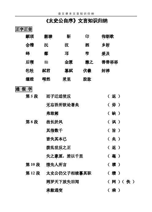 《太史公自序》文言知识归纳