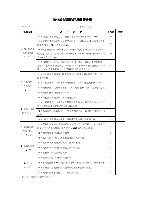 固体岩心钻探钻孔质量评分表