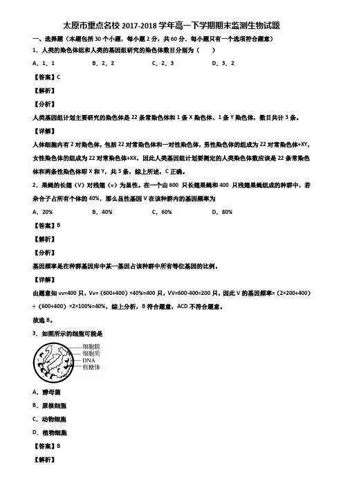 太原市重点名校2017-2018学年高一下学期期末监测生物试题含解析