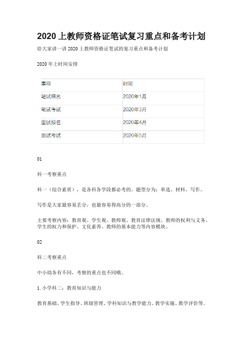 2020上教师资格证笔试复习重点和备考计划