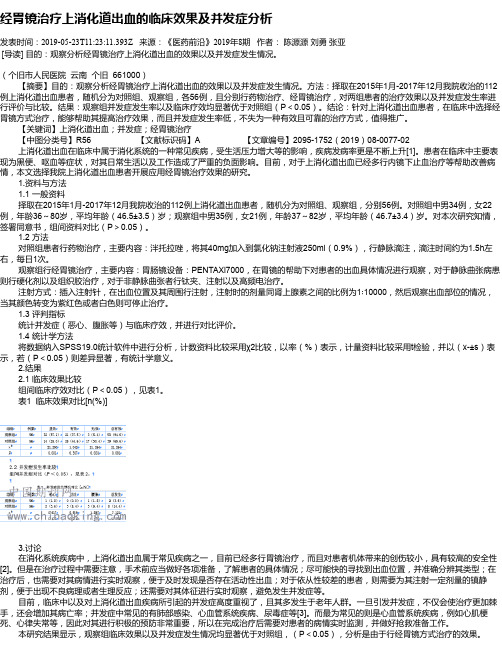 经胃镜治疗上消化道出血的临床效果及并发症分析